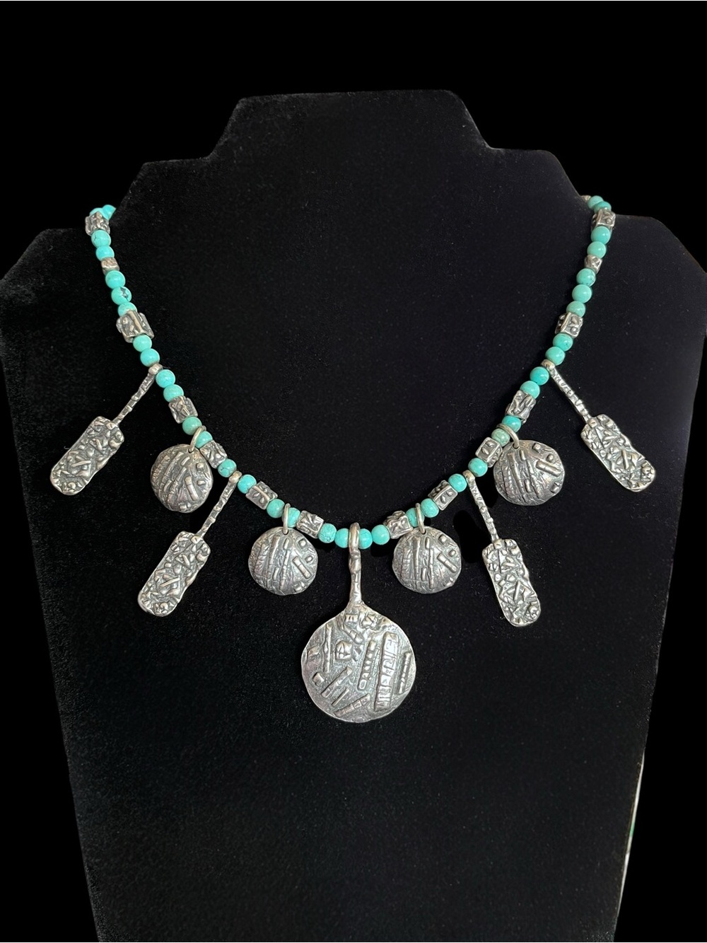 Turquoise Beaded Tribal Pendant Necklace - Women's Jewelry